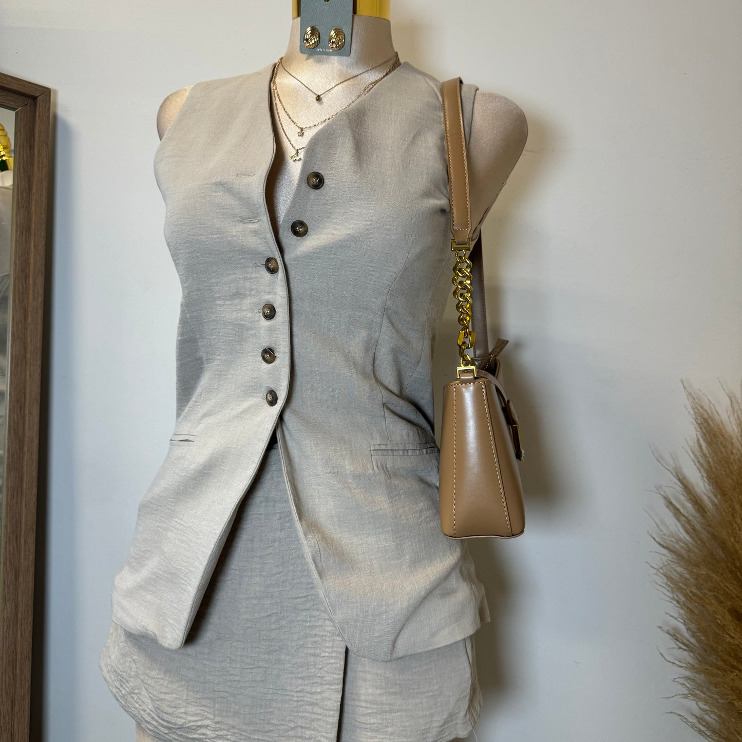 Roxe Linen Two Piece Skirt Set-Beige
