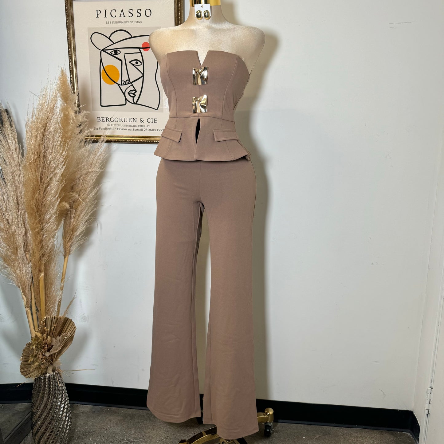 Scrunched Golden Stone Strapless Sets-Mocha