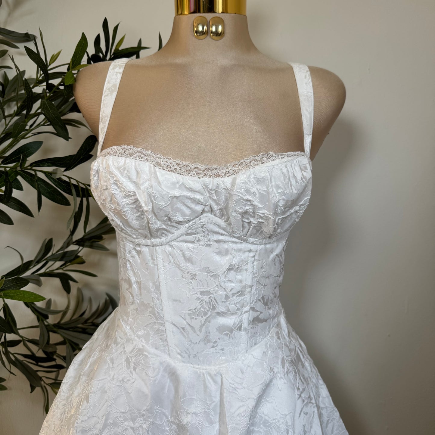 Fleur Corset Midi Dress-White