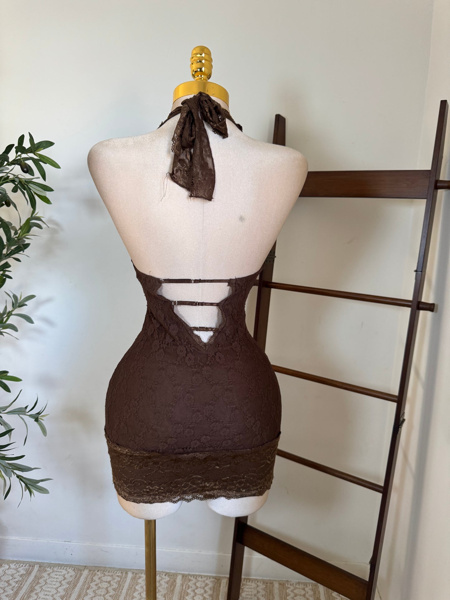 Sexy Lace Mini Dress-Brown