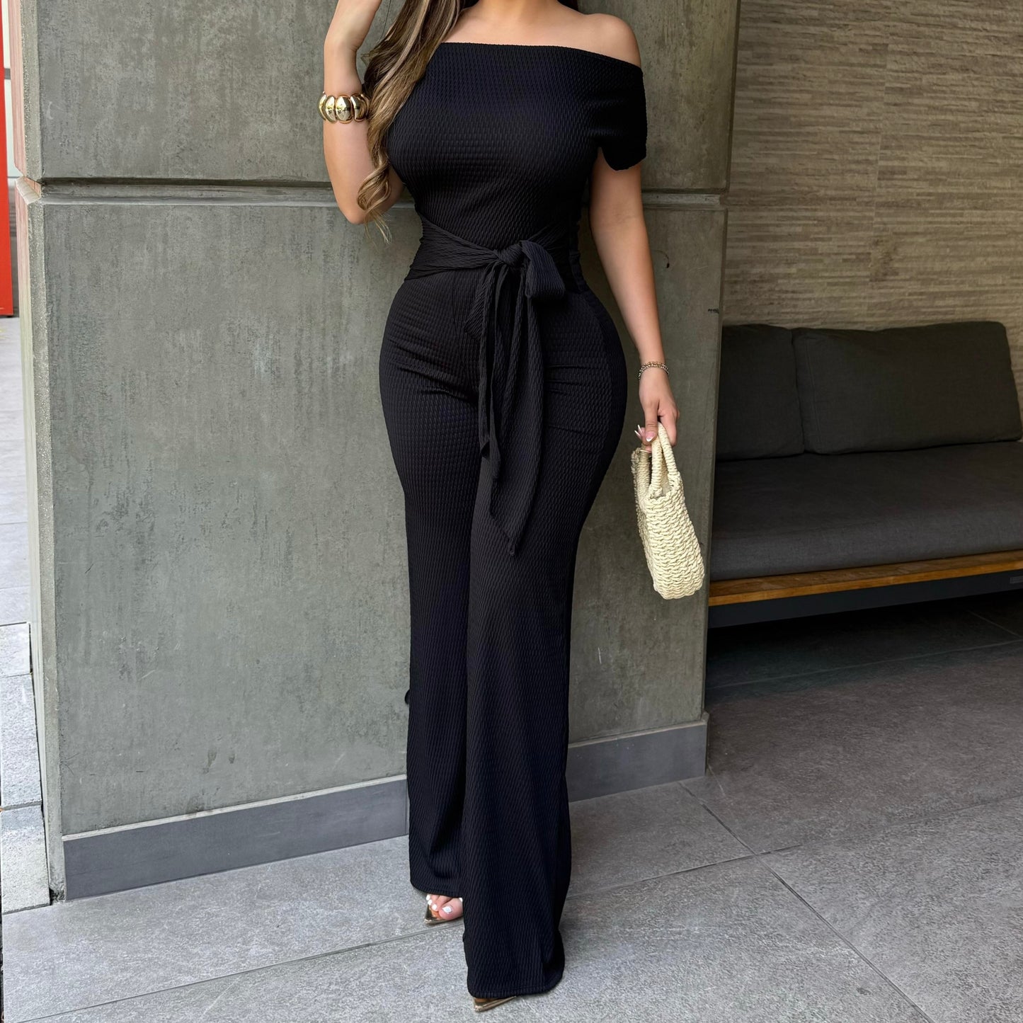 Jumpsuit with Belt-Black