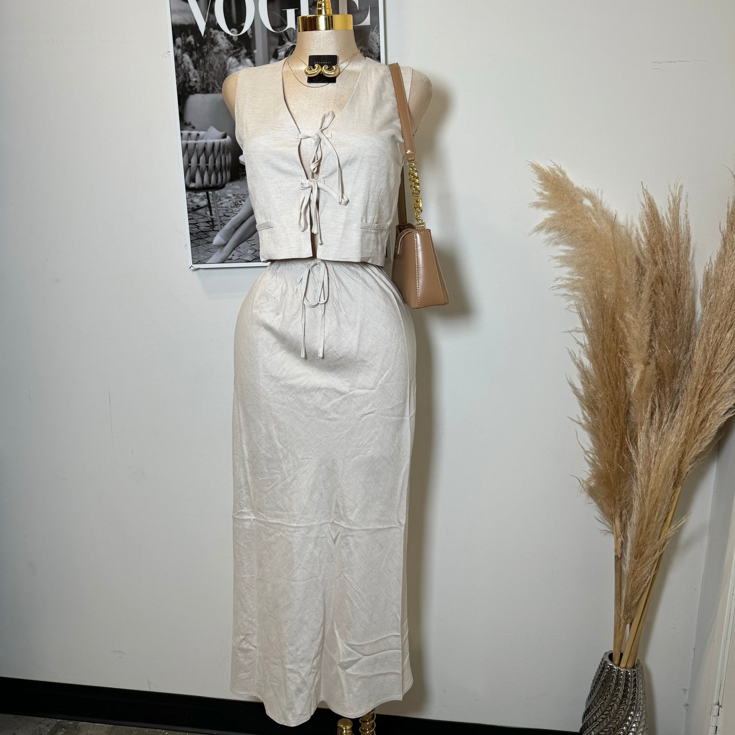 Linen Maxi Skirt Set-Beige