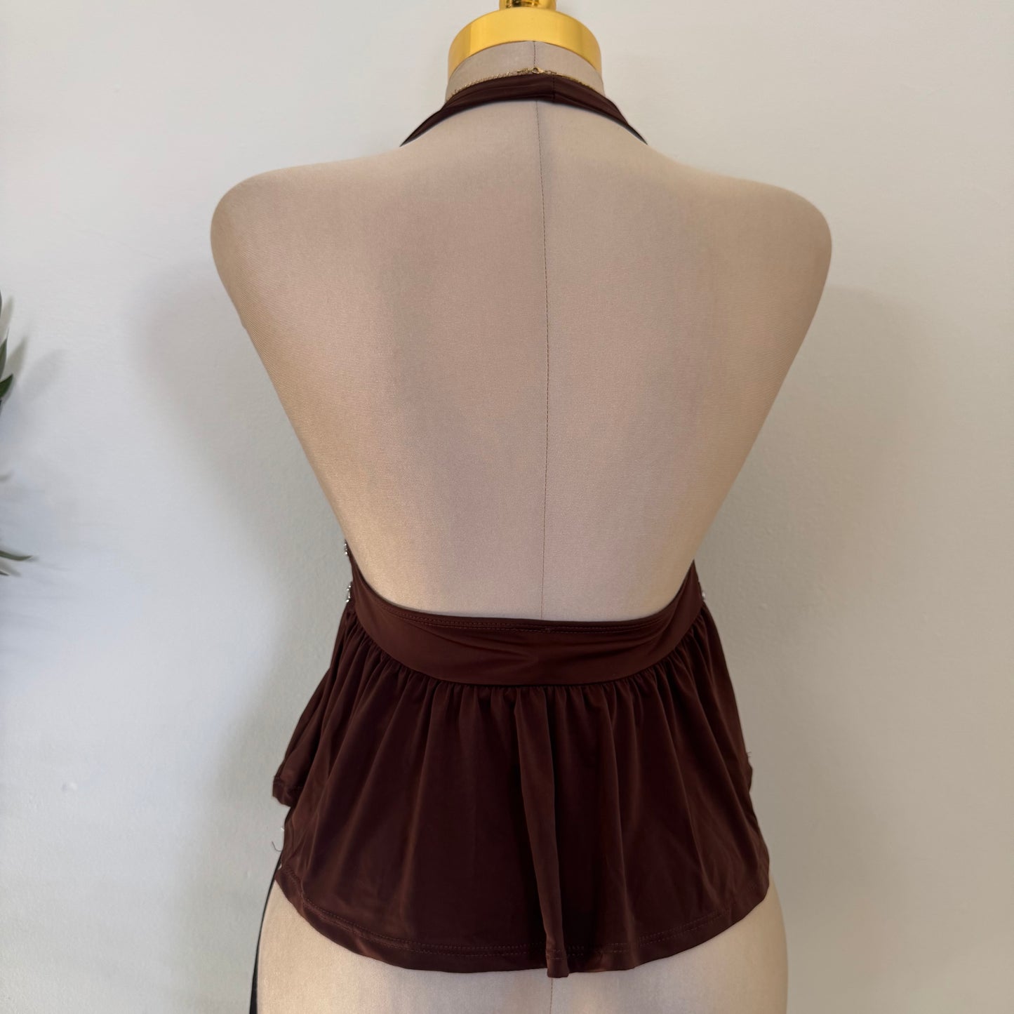 Venechia Halter Top with Studs -Brown