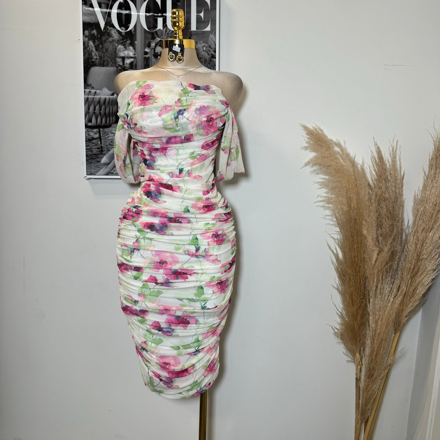 Camelia Mesh Dress-Flower Printed