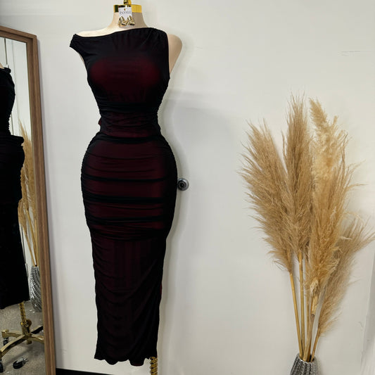 Luxel Asymmetrical Skirt Two Set-Black/Red