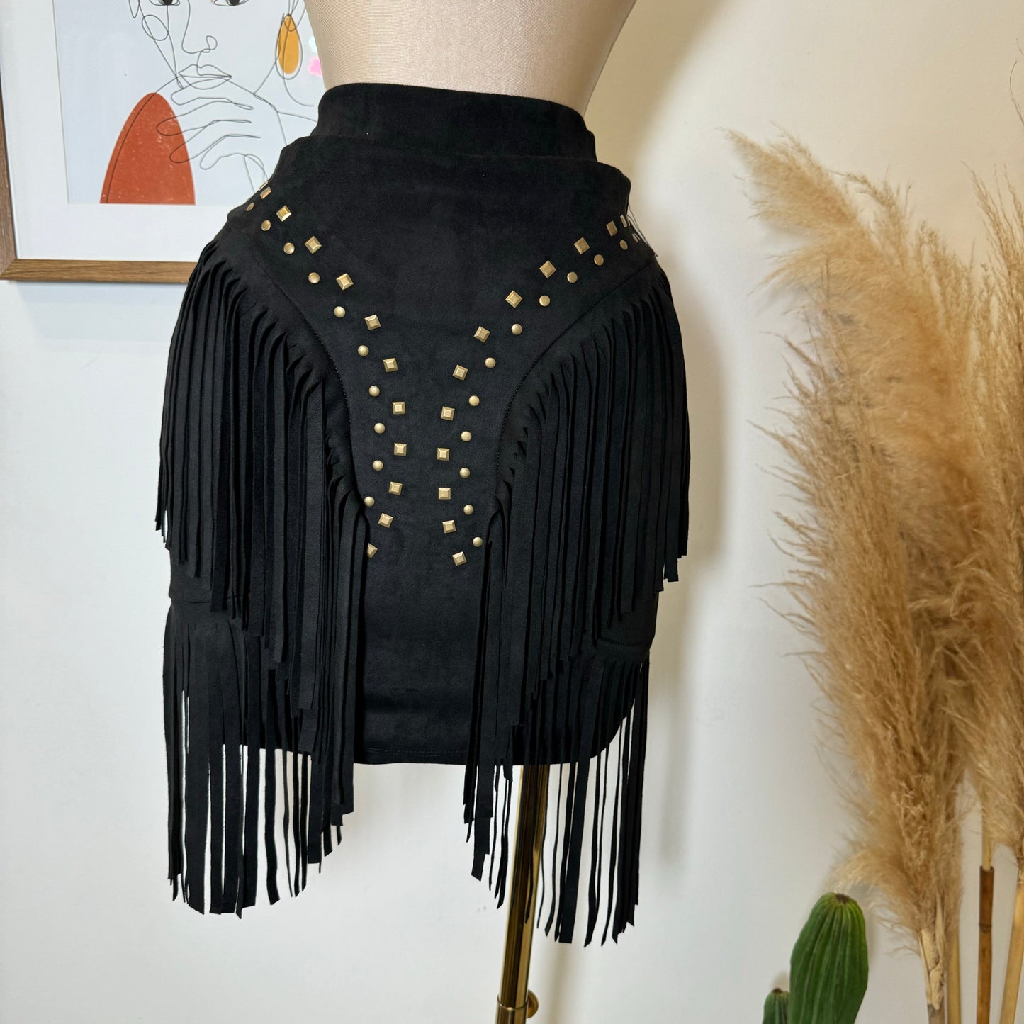 La Muy Muy Fringe Skirt-Black