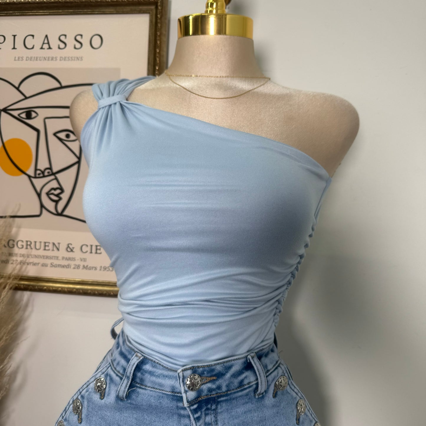 One Side Double Layered Top-Baby Blue