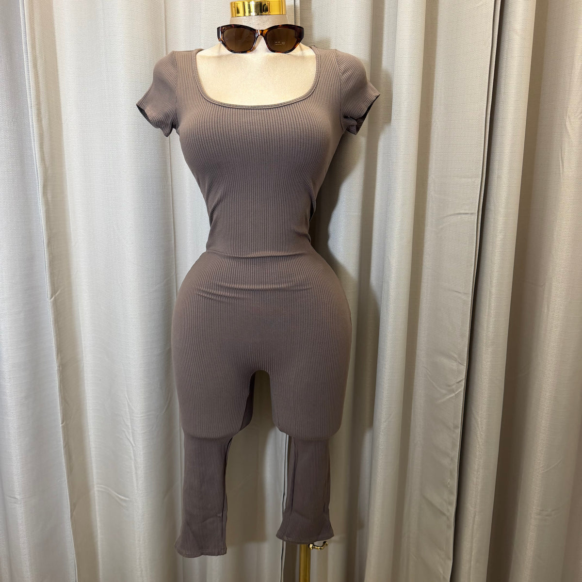Short sleeve Capri Romper-Mocha