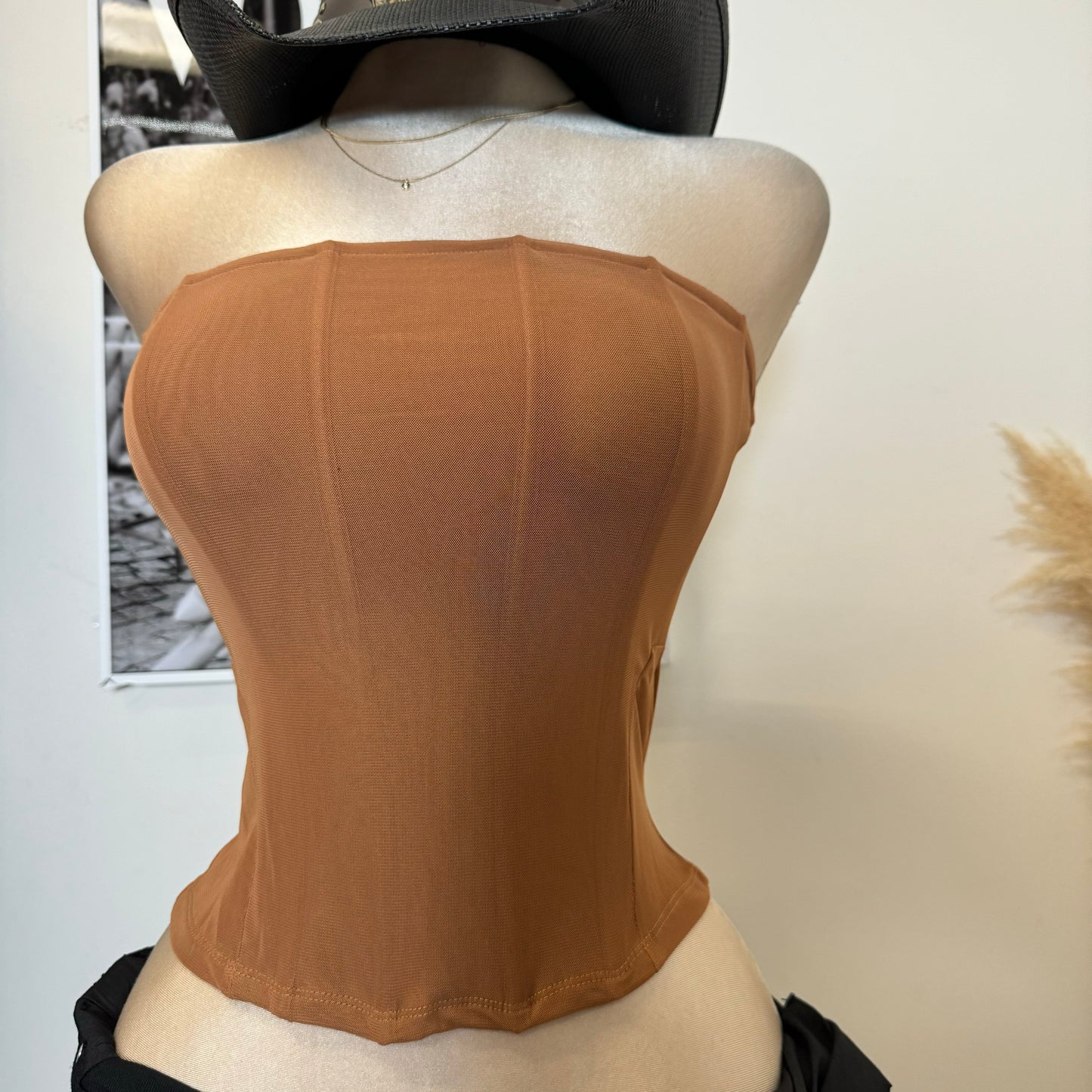 Mesh Corset Top-Camel