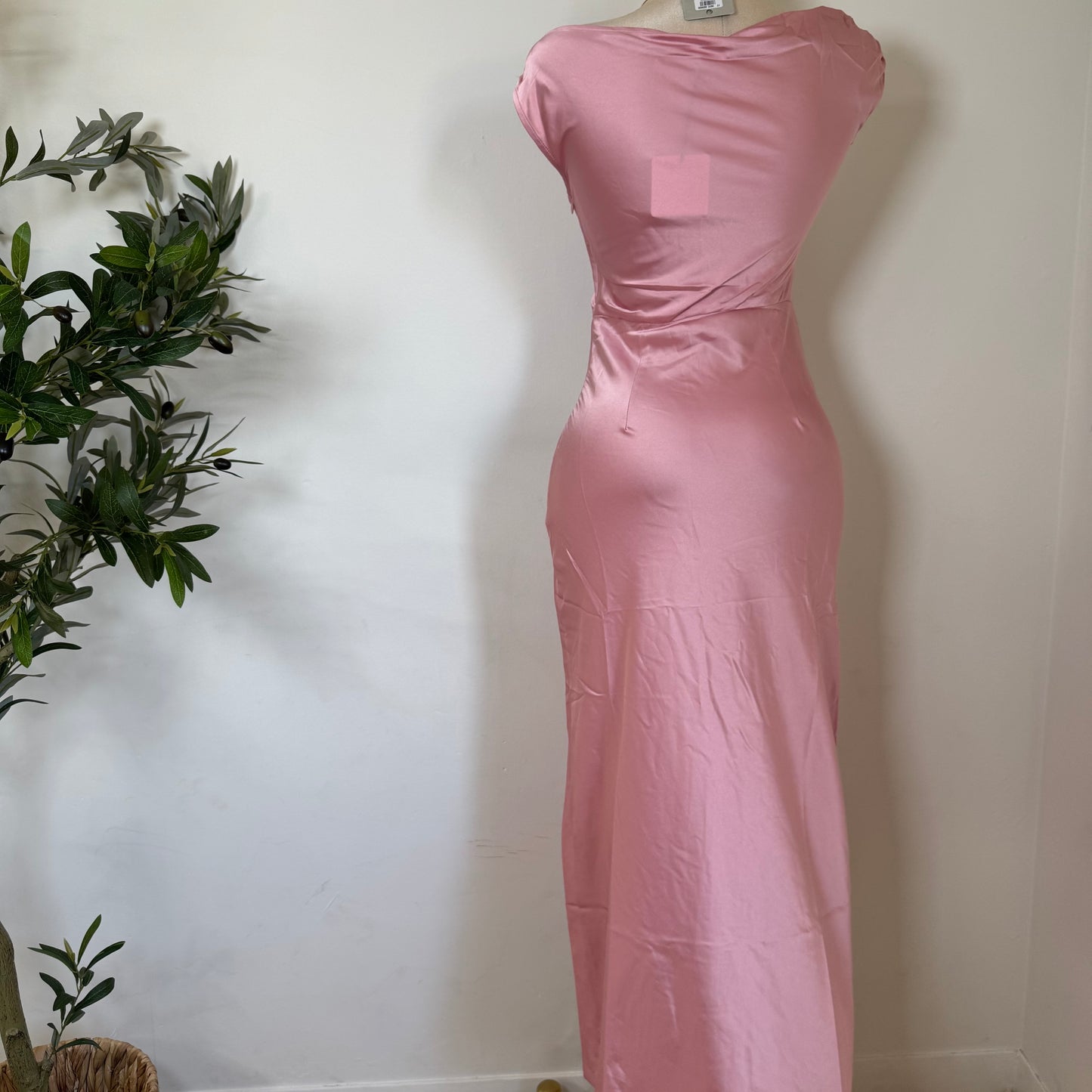 Asymmetrical Satin Dress-Baby Pink