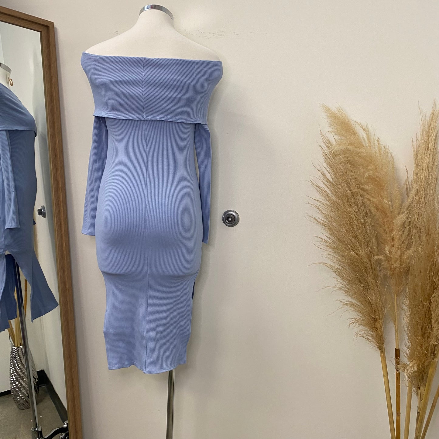 Bella Off Shoulder Dress-Baby Blue