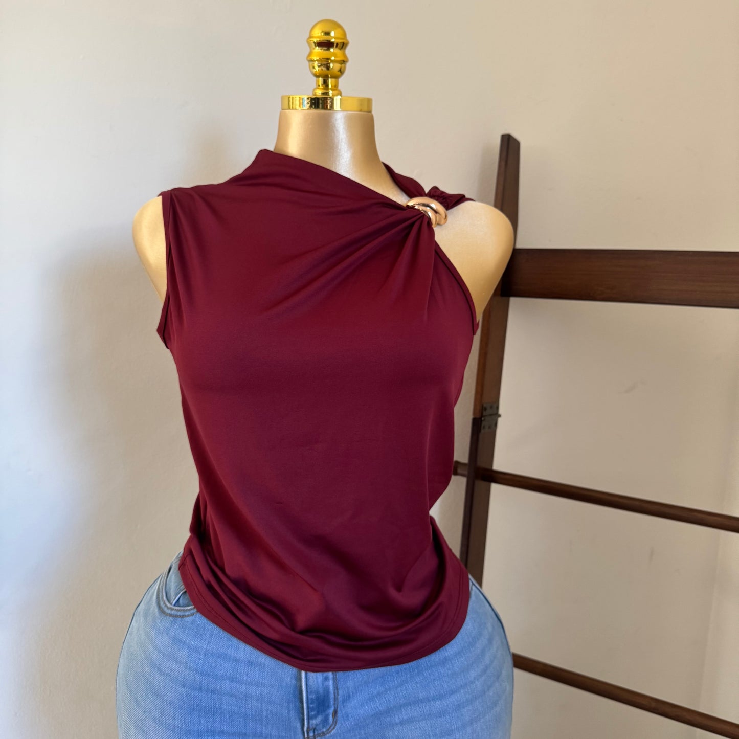 Plus size Top With Gold Detail -Burgundy