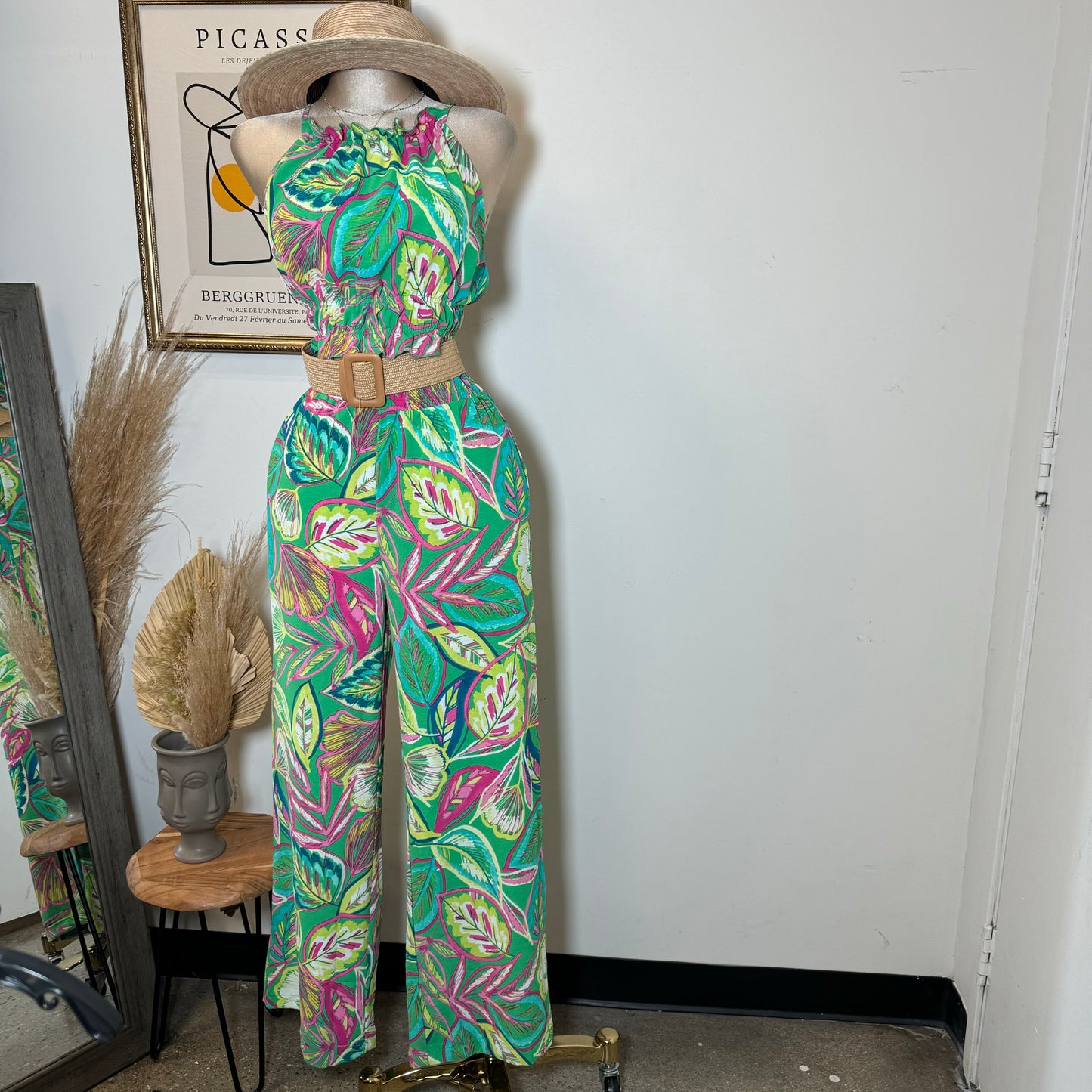 Adamari Pant Set-Green/Hot Pink