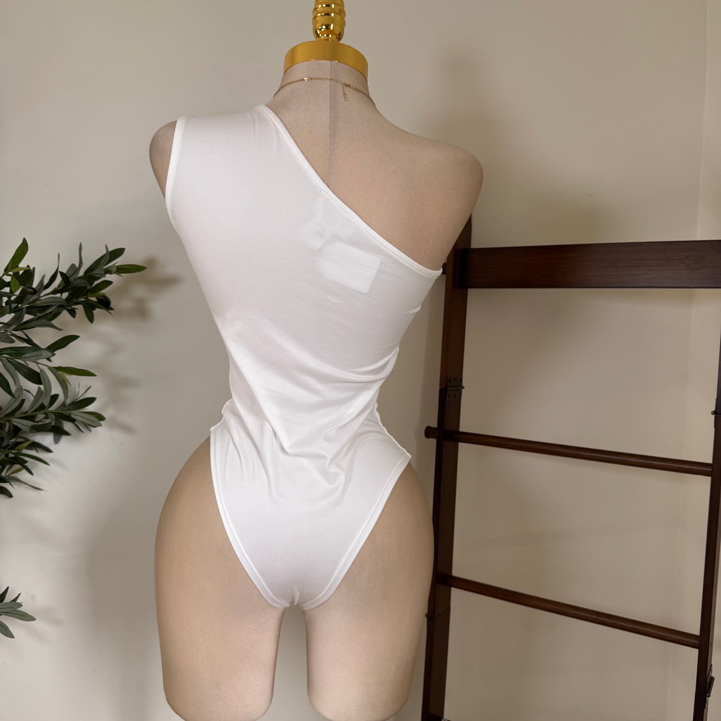 One Shoulder Double Layered Top-White
