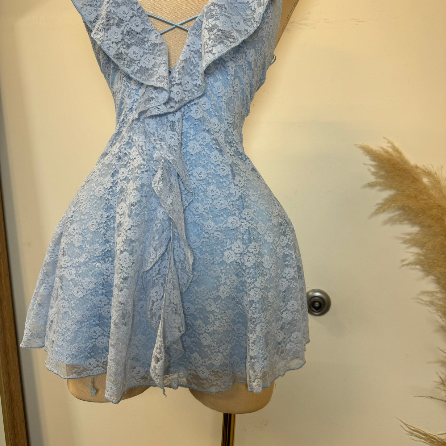 Amy Lace Halter Dress-Baby Blue
