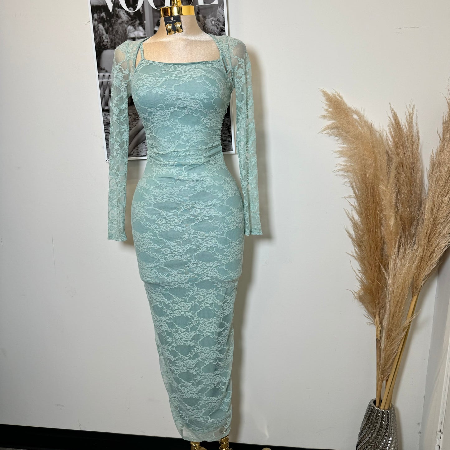 Aimara Lace Long Sleeve  Dress-Sage Green