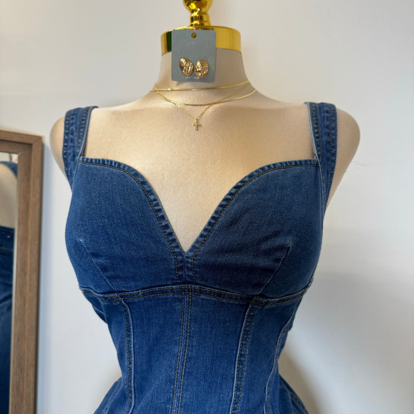 Denim Midi Dress-DK Blue