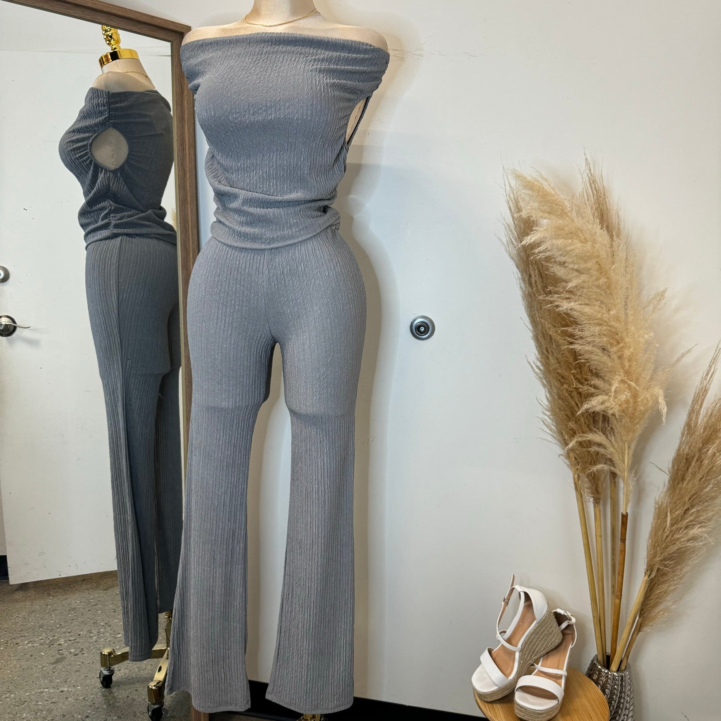 Alizia Two Piece Pant Set-Gray