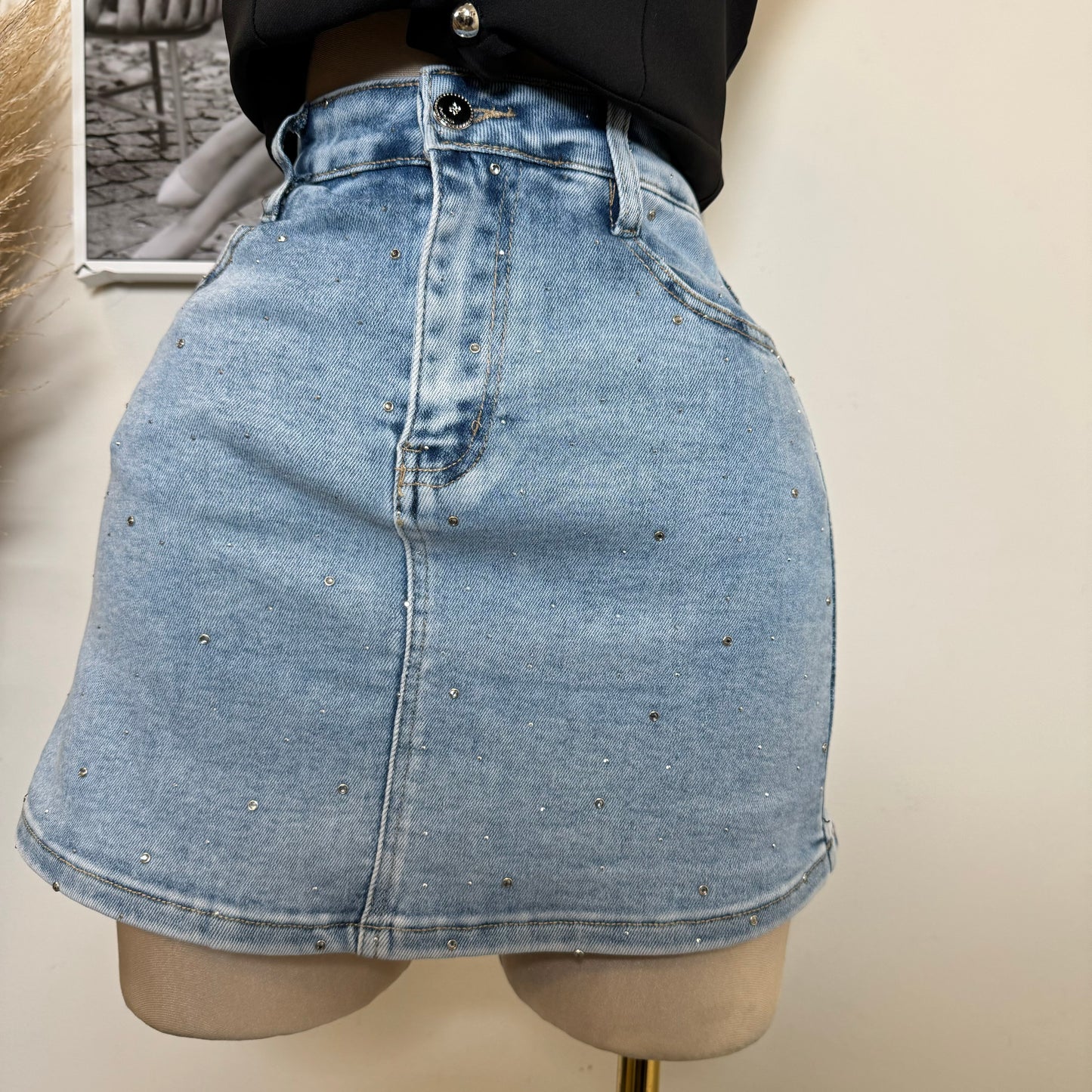 Denim Rhinestone Skort-Blue