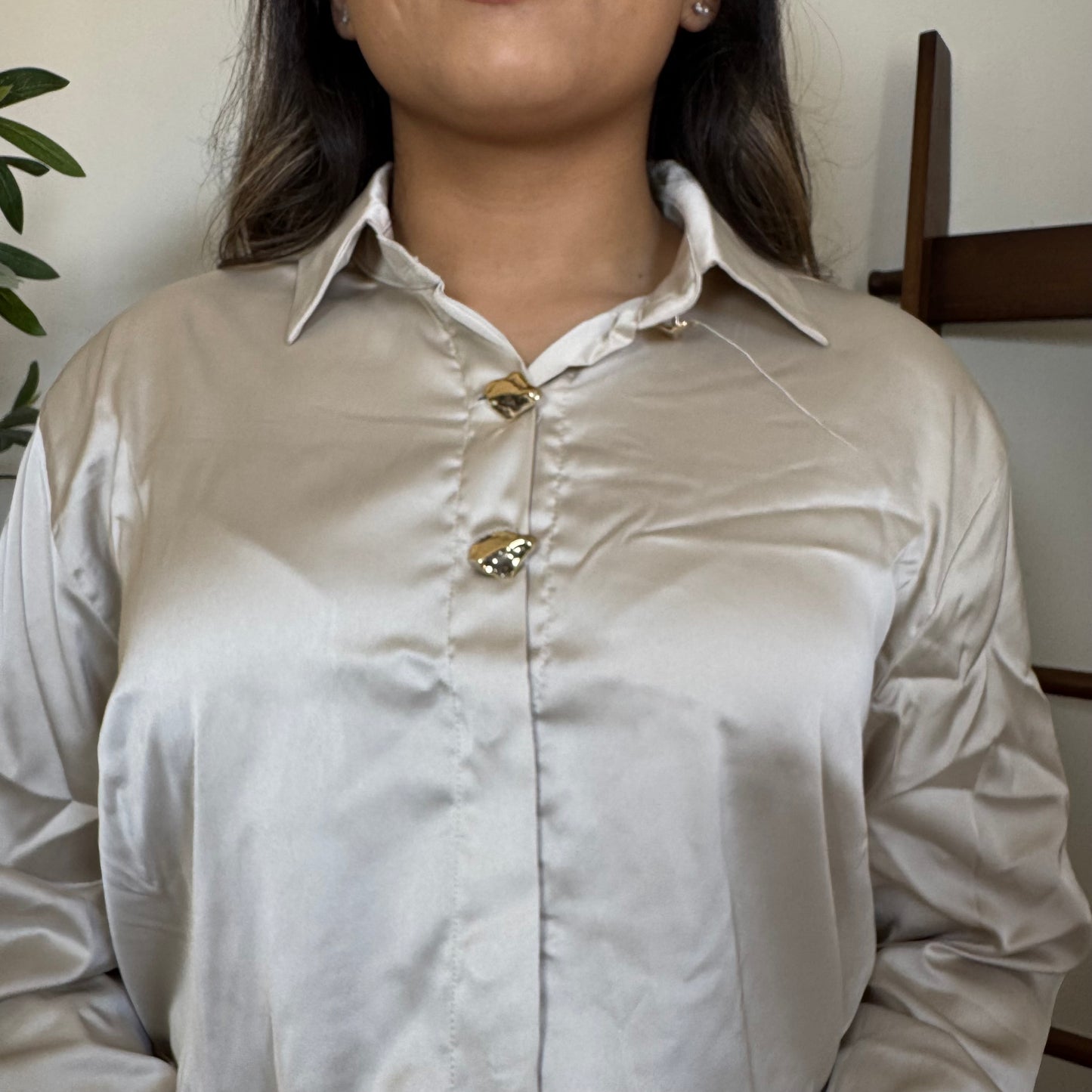 Button Up silk Blouse-Cream
