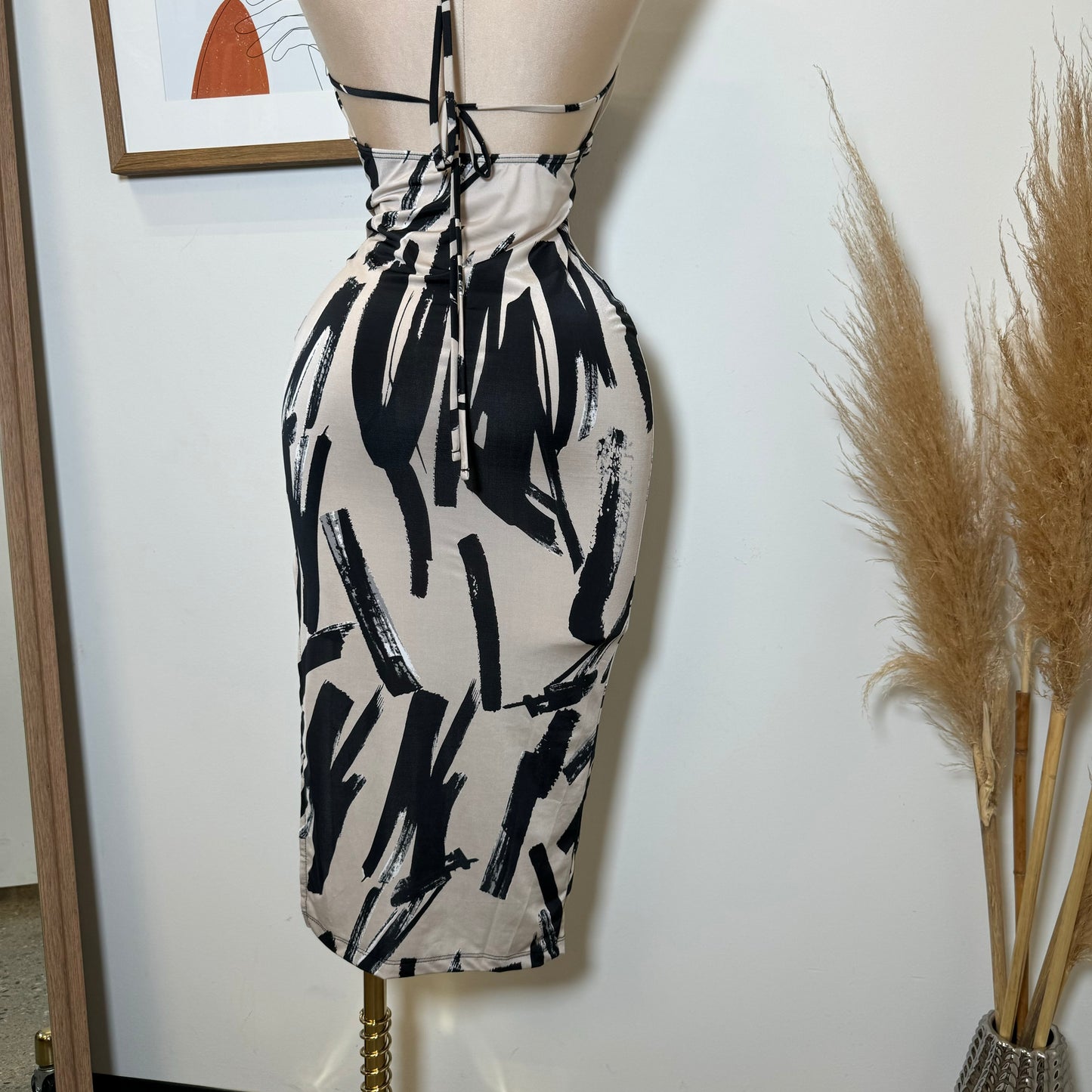 Venechia Cowl Open Slit Dress-Black/White1