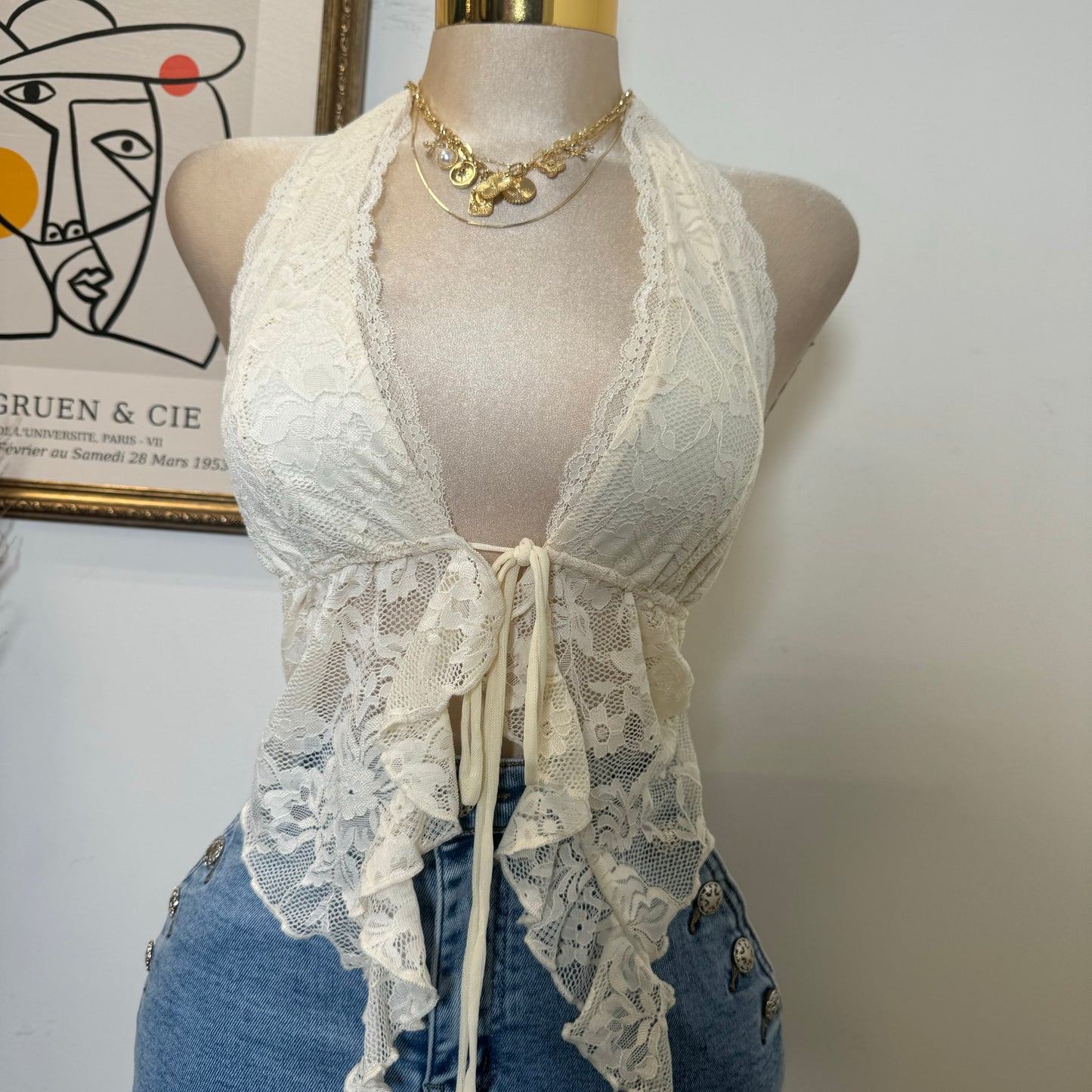 Lace Halter Top-White