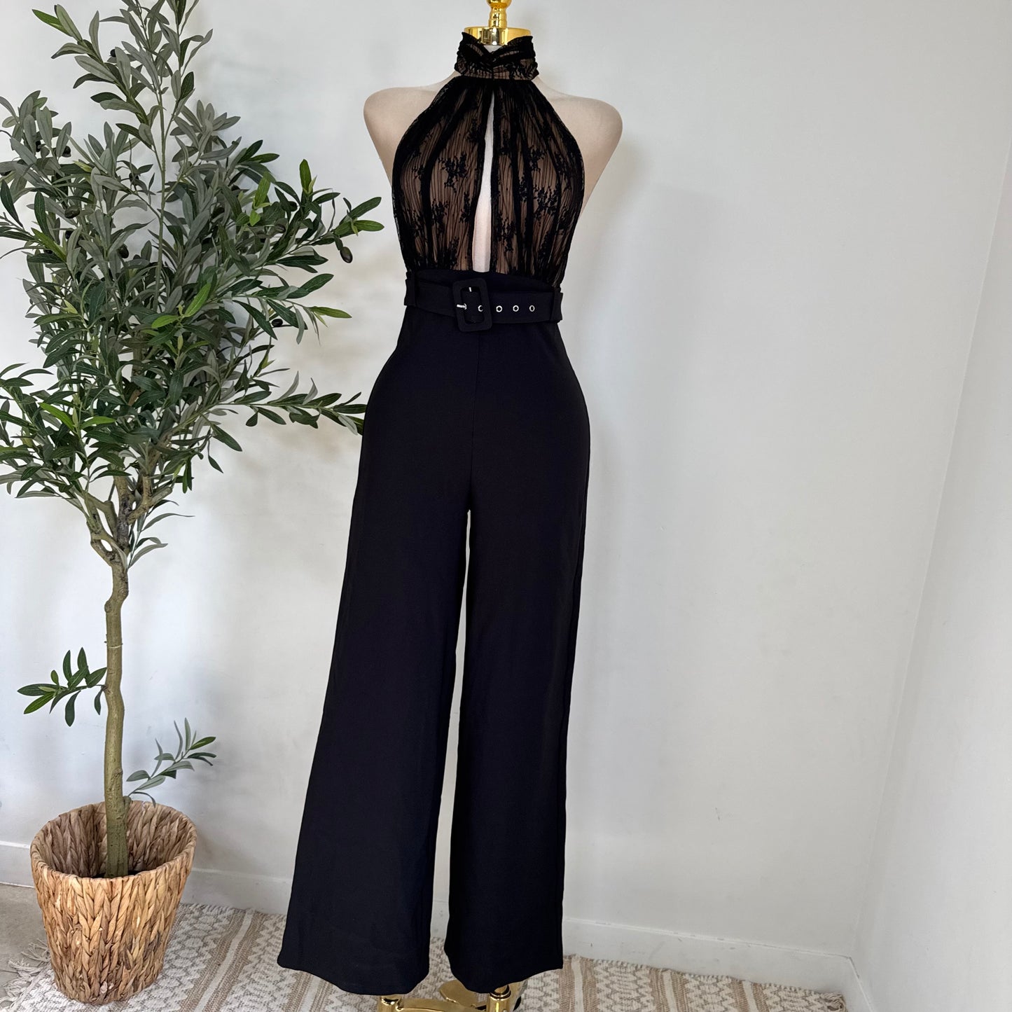 LACE & STRETCH WOVEN JUMPSUIT