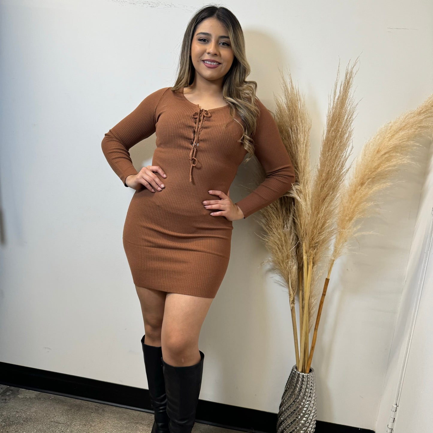 Clarisa Sweater Dress -Camel