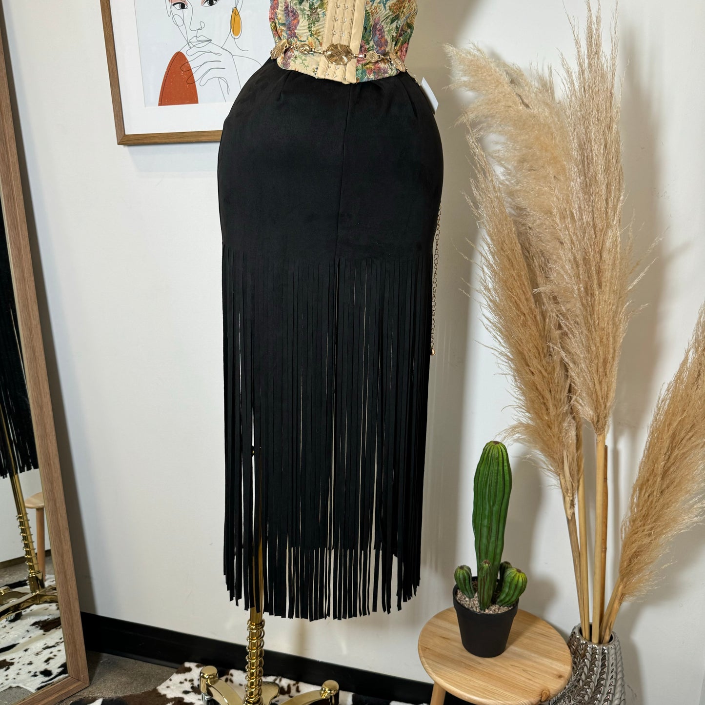 Y Tu Médium Rise Suede Knit Skirt-Black