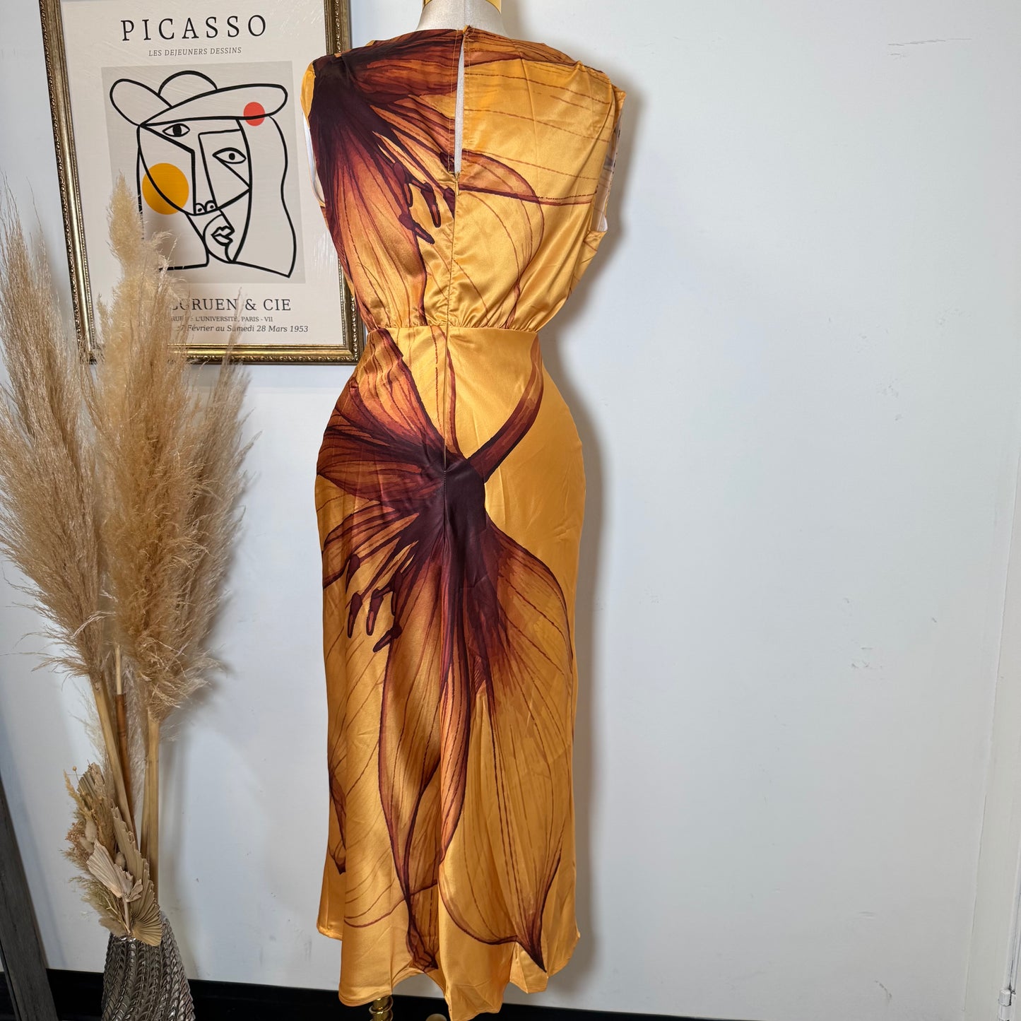Tropicana Satin Dress-Mustard