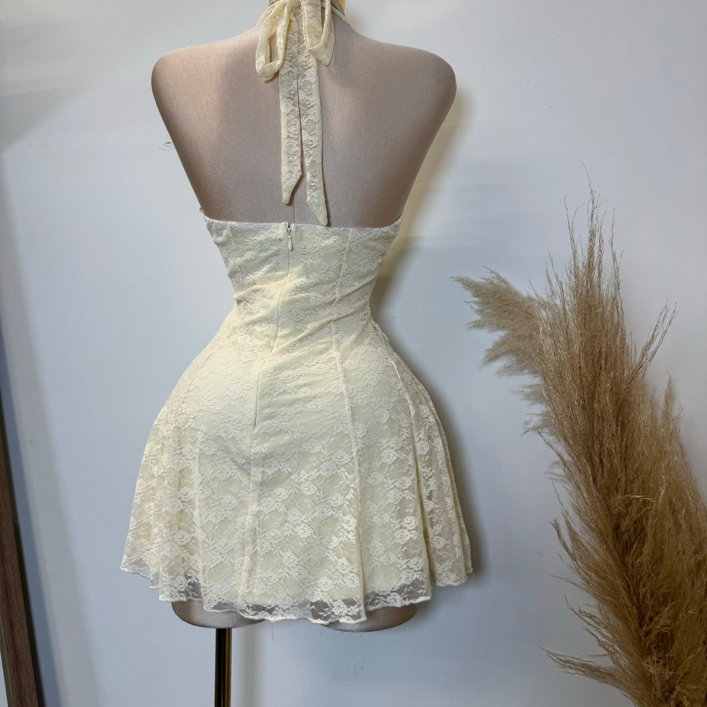 Amy Lace Halter Dress-Ivory