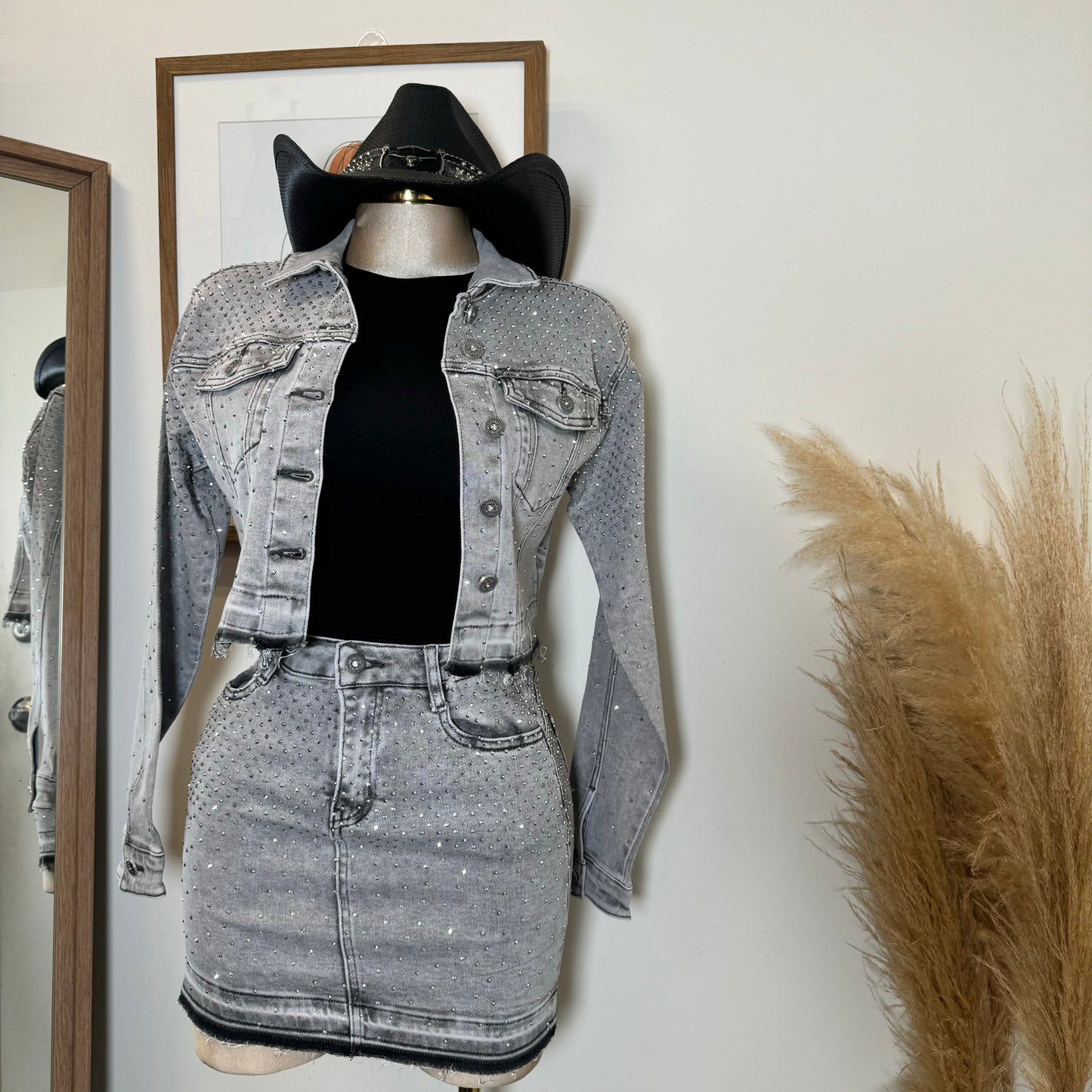 All Rhinestone Skirt -Gray