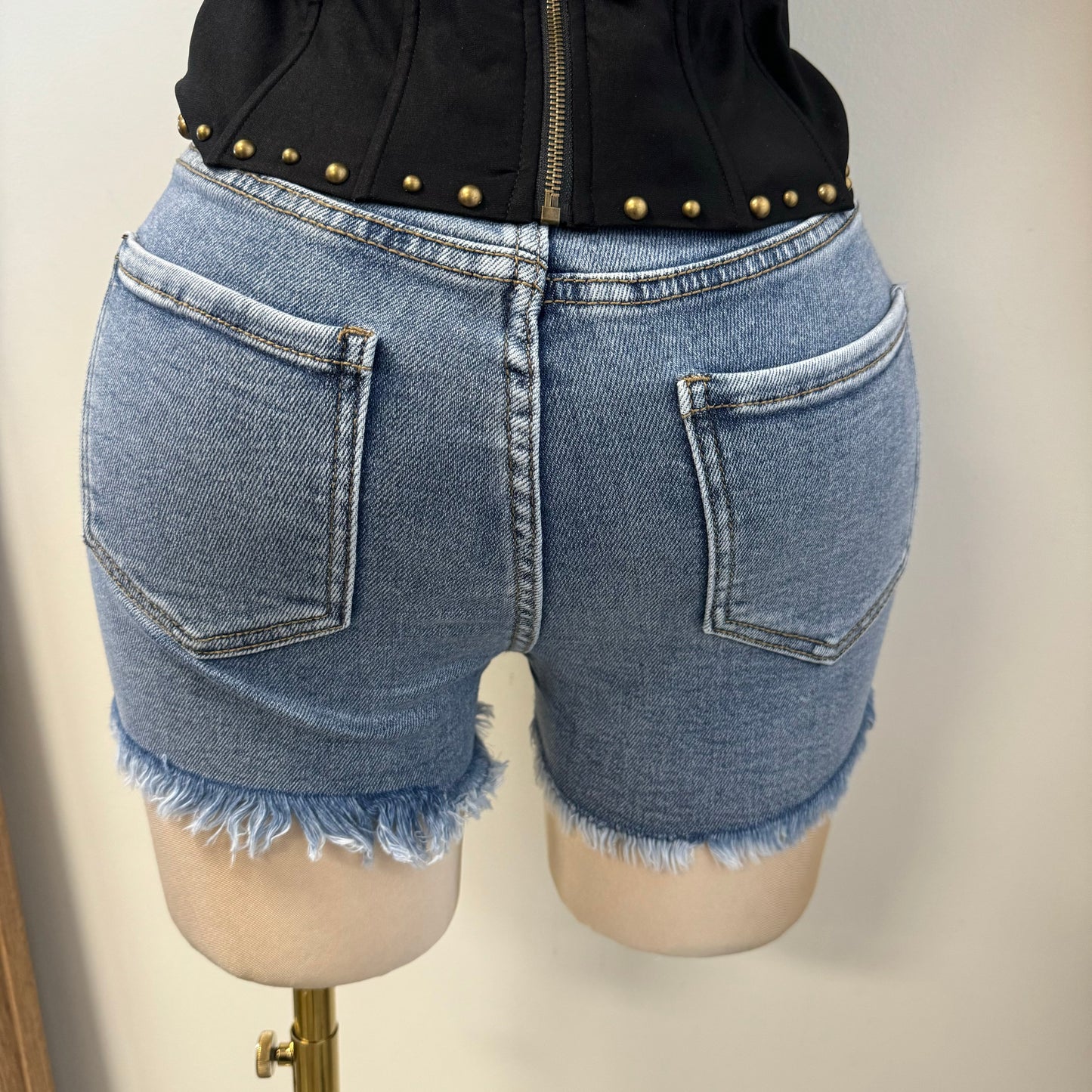 Tu Rhinestone Shorts-LT Blue