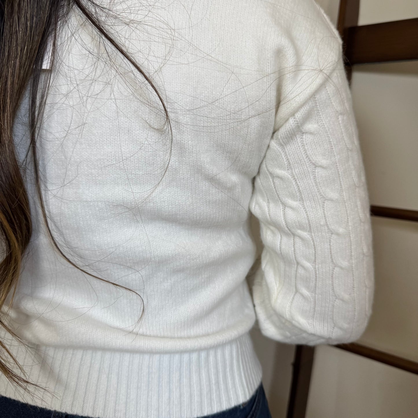 Cable Knit Teddy Bear Polo Sweater-Ivory