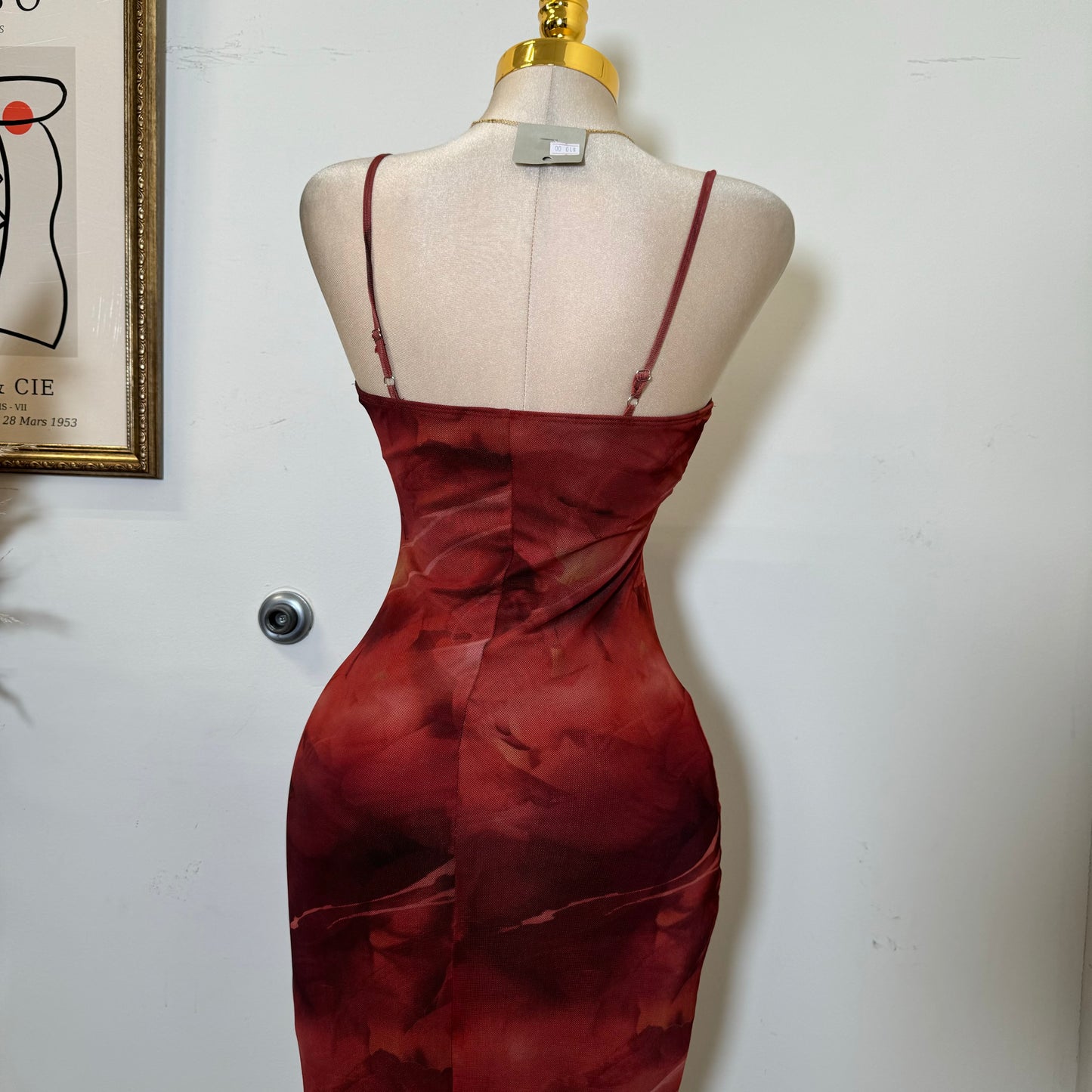 Mesh Spaghetti Dress-Multi Red