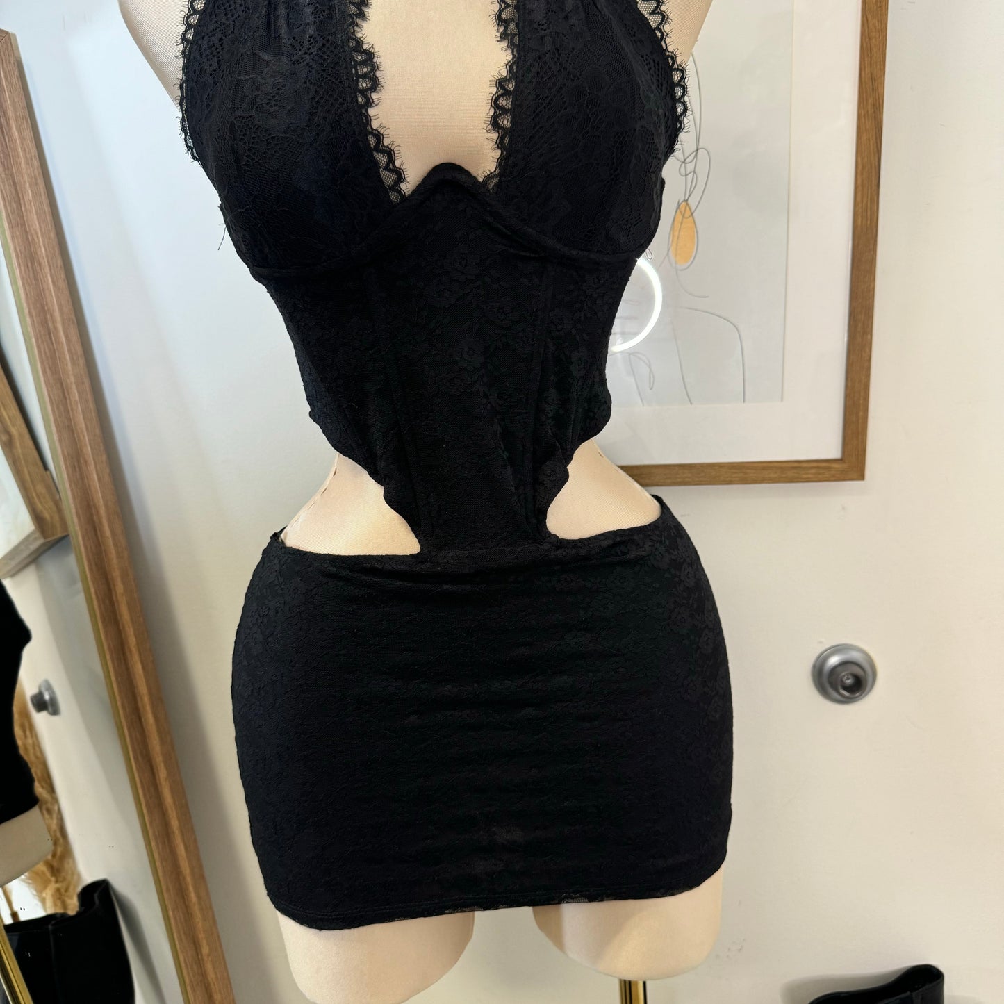 Luna Lace Corset Mini Dress-Black