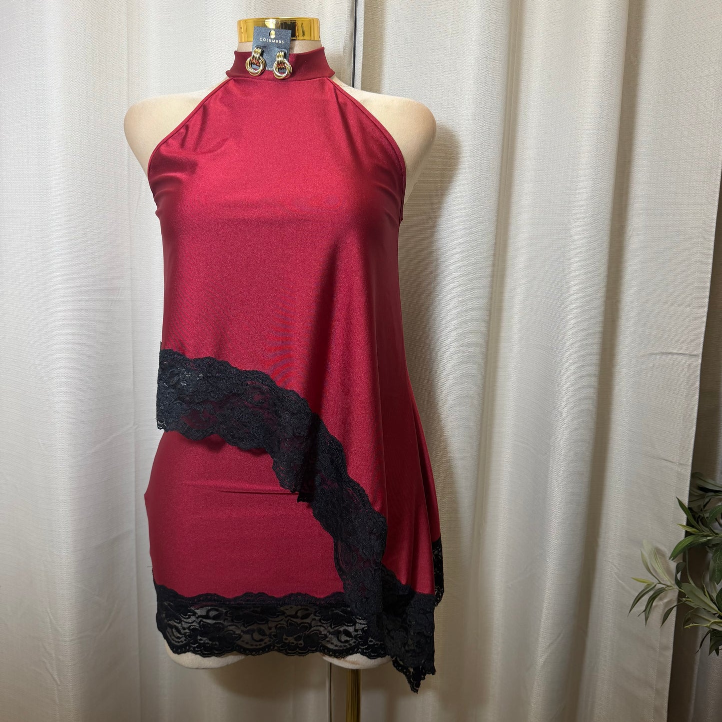 Asymmetrical Lace Skirt Set-Burgundy and Black