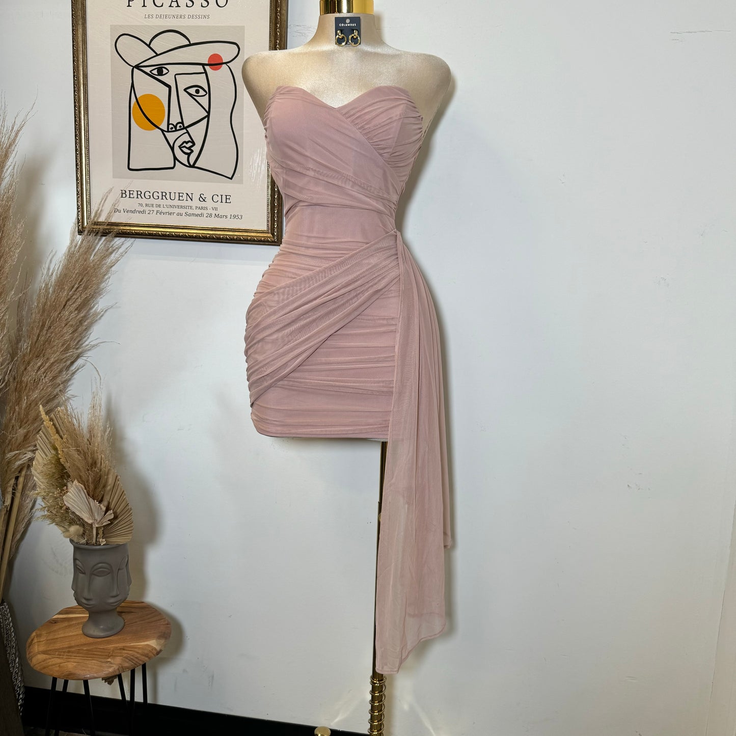 Sweetheart Draped Tube Mini Dress-Blush