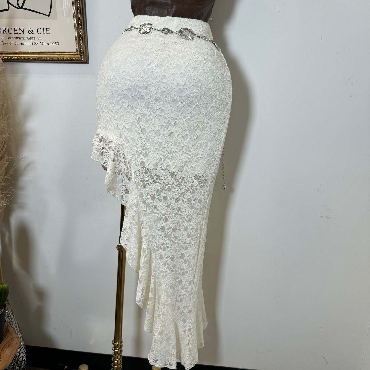 Asymmetrical Lace Maxi Skirt-Ivory