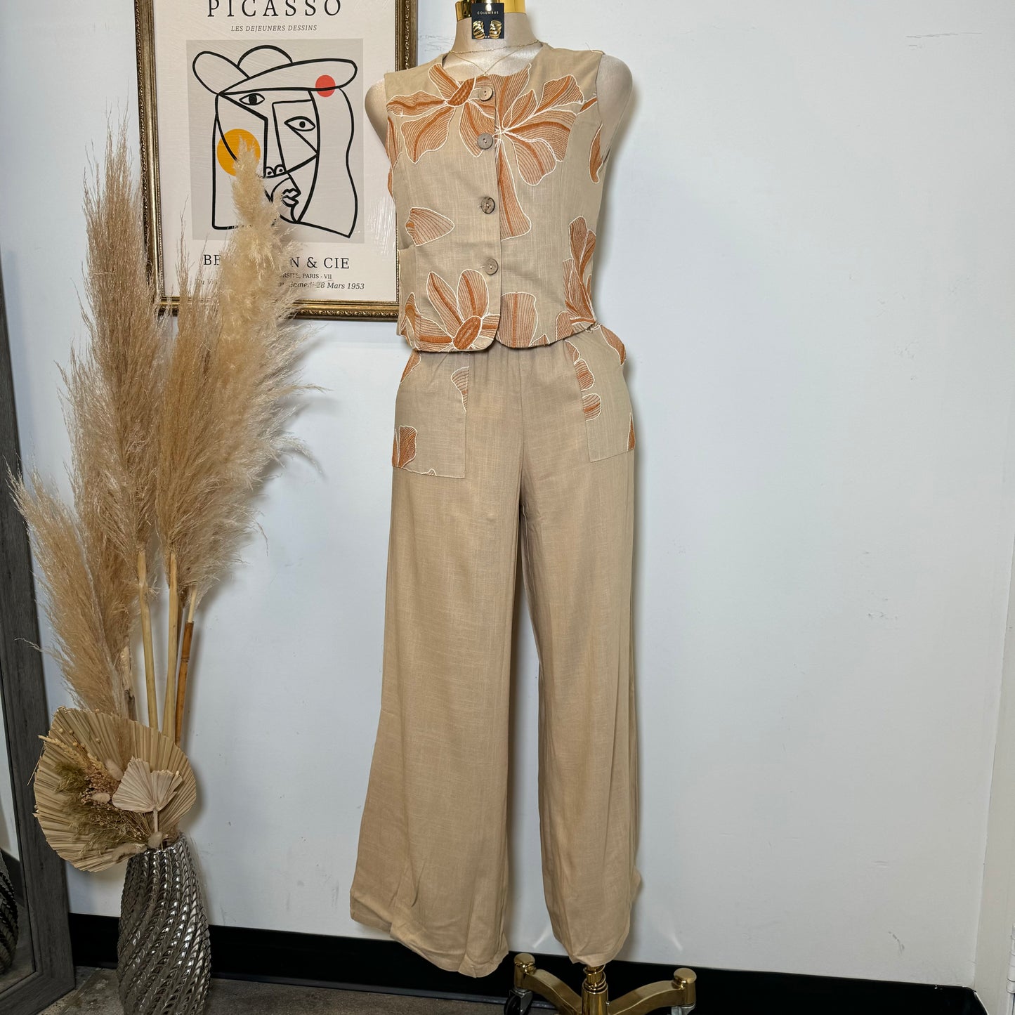 Ahoi Linen Pant Set-Brown