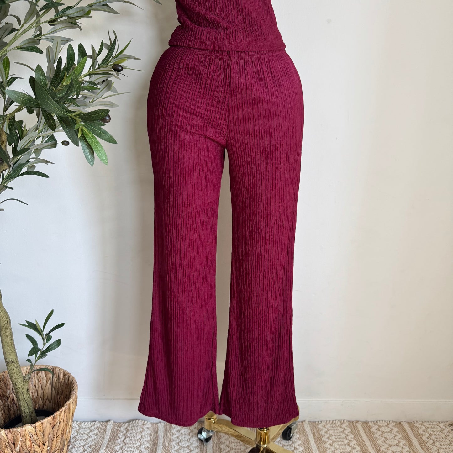 Tamara Short Sleeve Piece Set-Burgundy