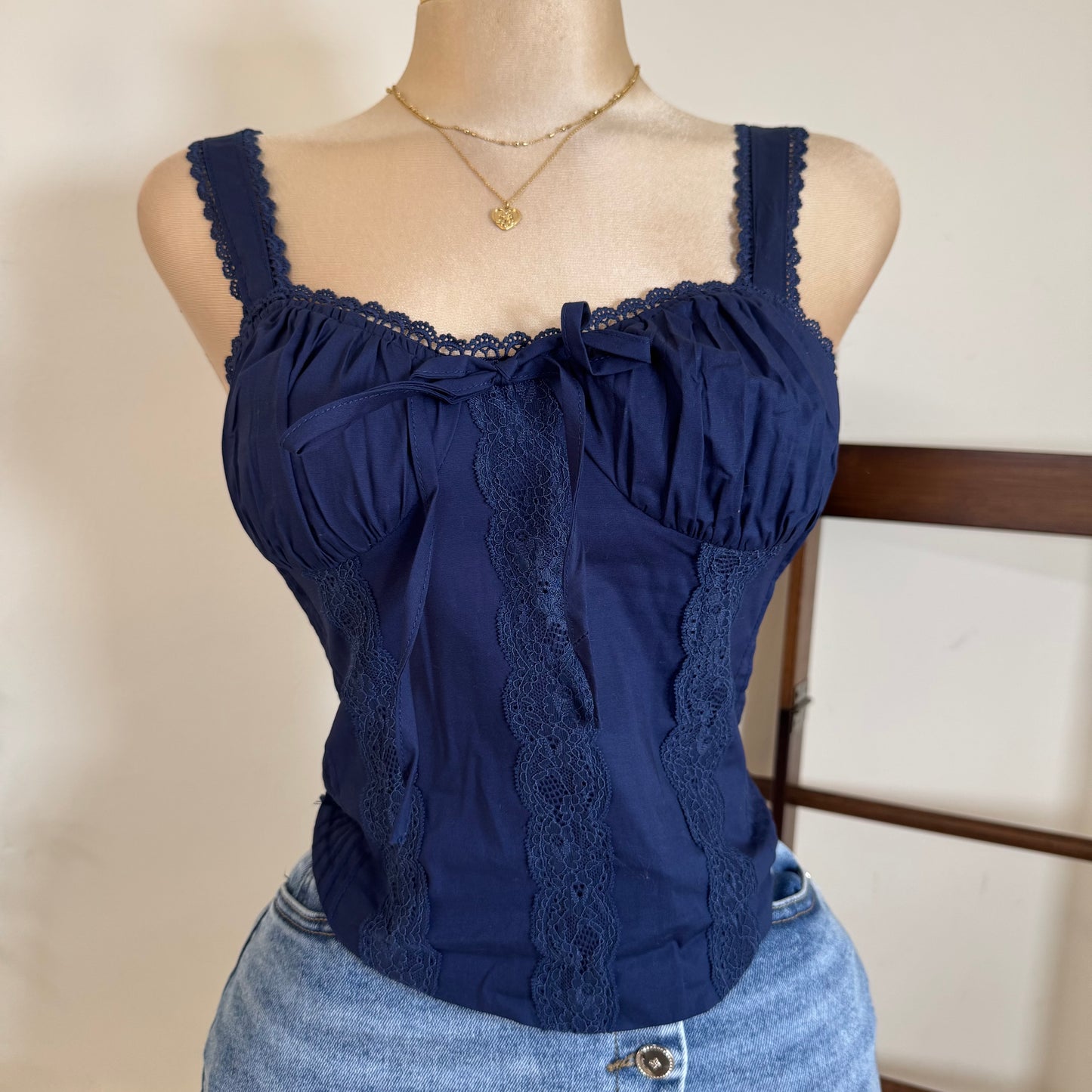 Picnic Corset Top-Navy Blue