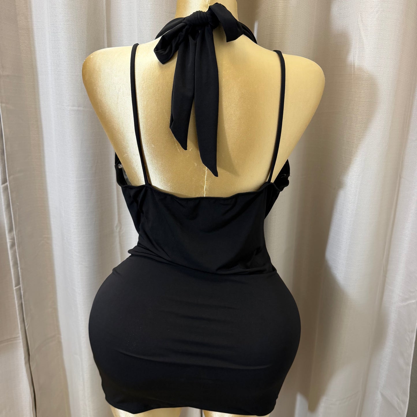 PL-Halter Cowl Neck Dress-Black