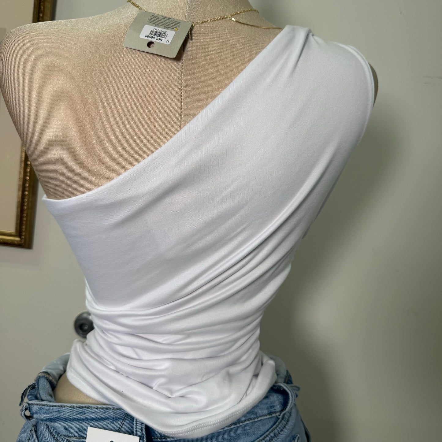 One Side Double Layered Top-White