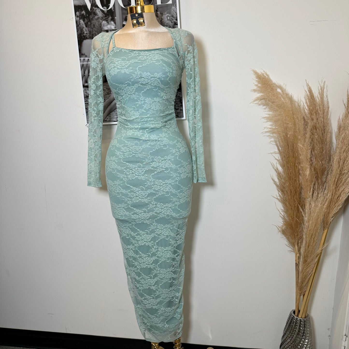 Aimara Lace Long Sleeve  Dress-Sage Green
