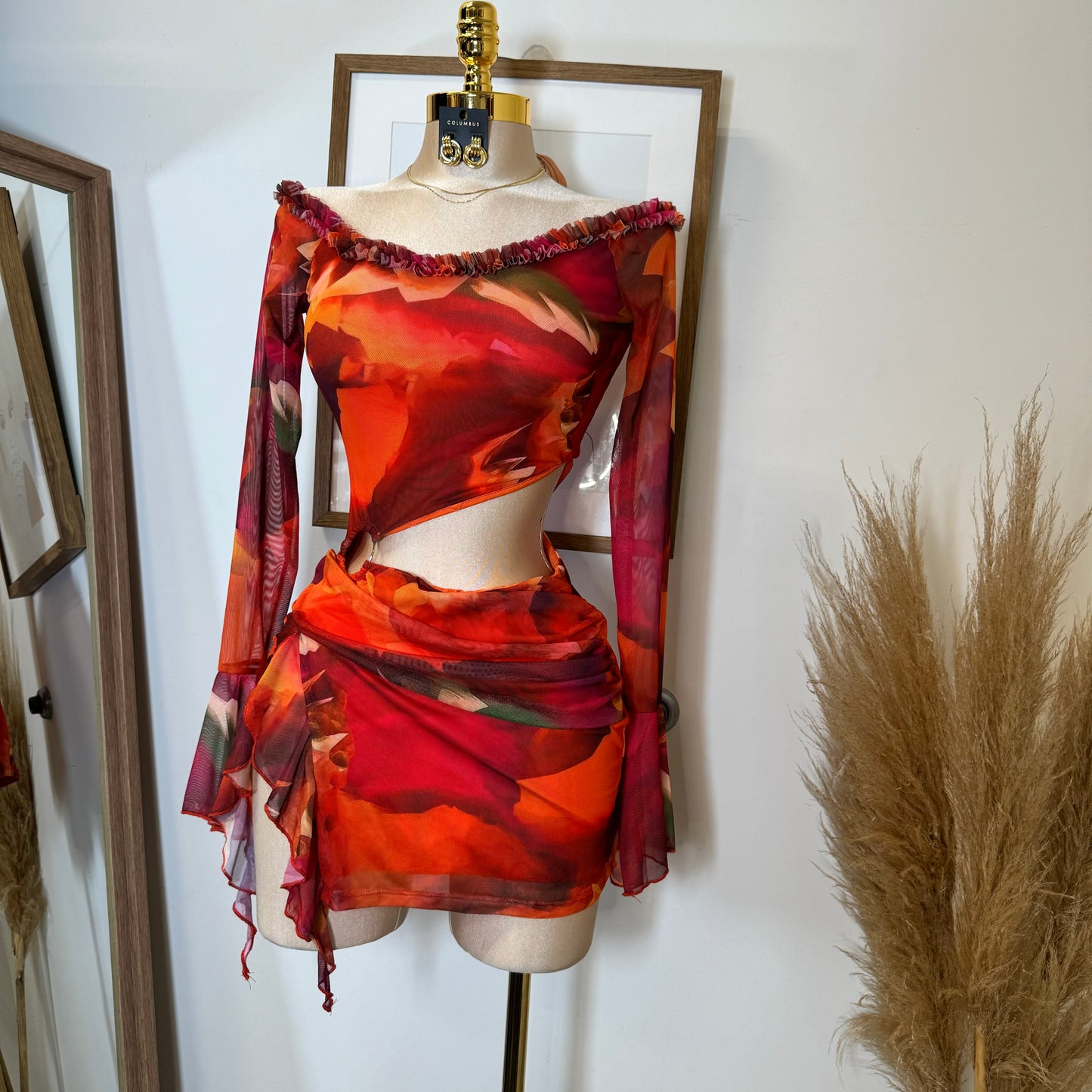 Lixia Mesh Dress-Orange