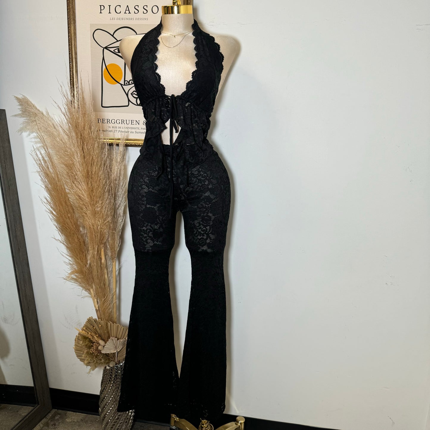Sexy Lace Pant Set-Black
