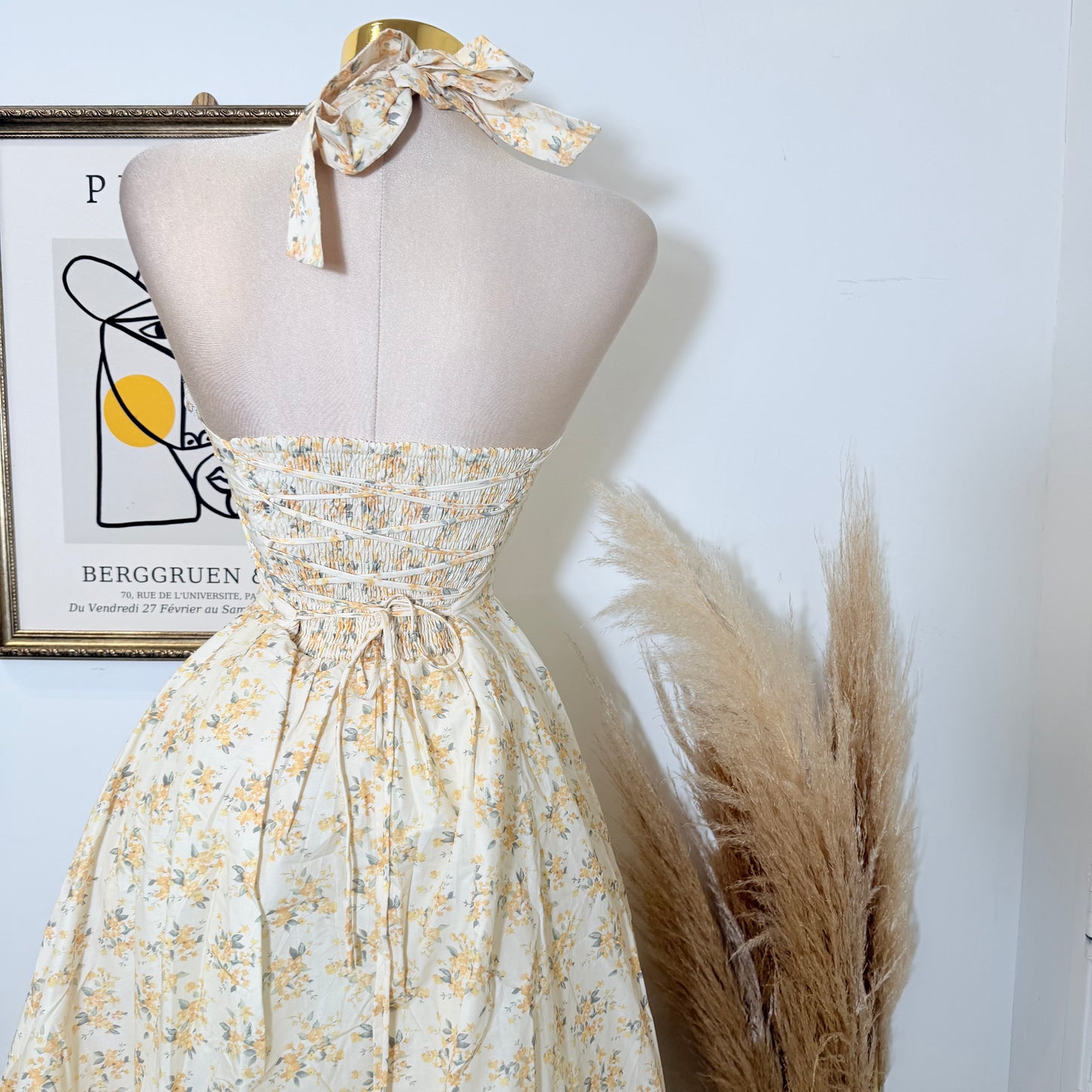 Halter corset Midi Dress-Yellow