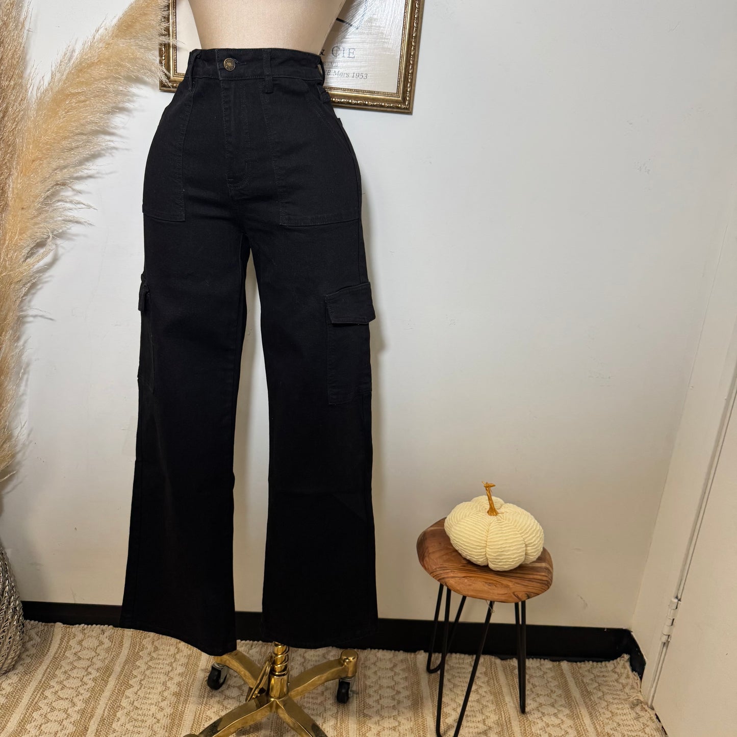 Black Cargo Jeans- Black