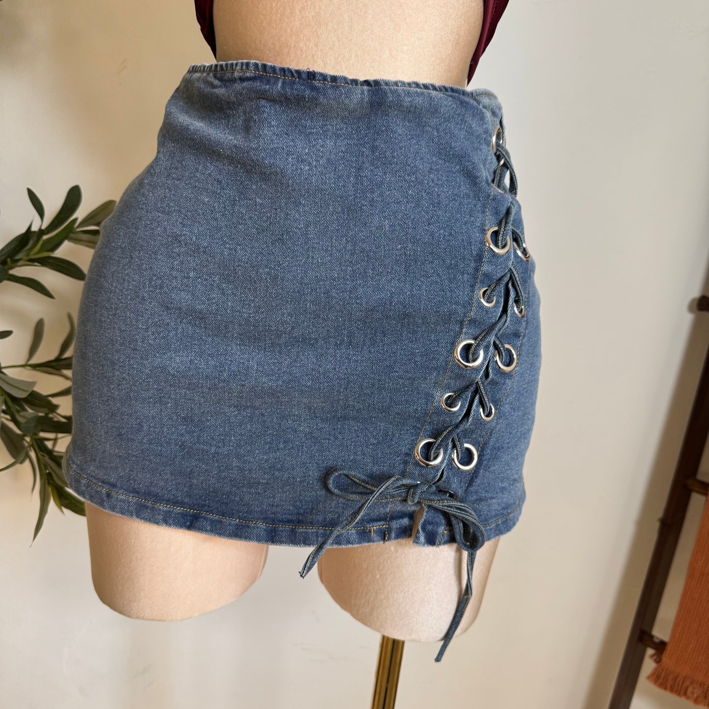 Lace up Skirt-Blue